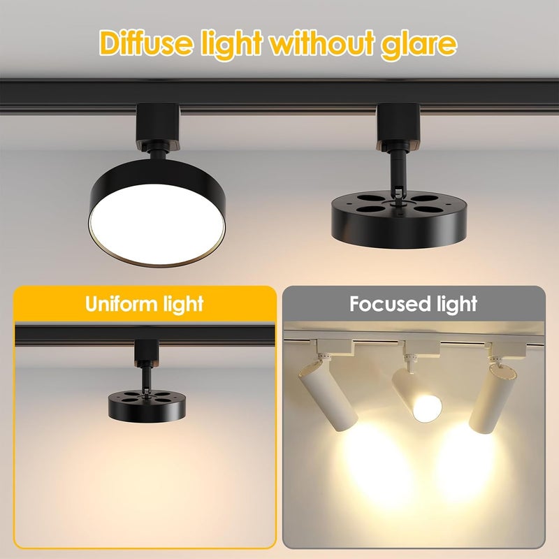 TuyuBEE طقم إضاءة مسار LED بـ 6 مصابيح مع سكة H بطول 6.6 قدم وموصل قبة، مصابيح إضاءة مسار حديثة للمطبخ، إضاءة سقف قابلة للتعتيم وخالية من الوميض CRI90+ 3000K 12W 1000lm، أسود - Image 3